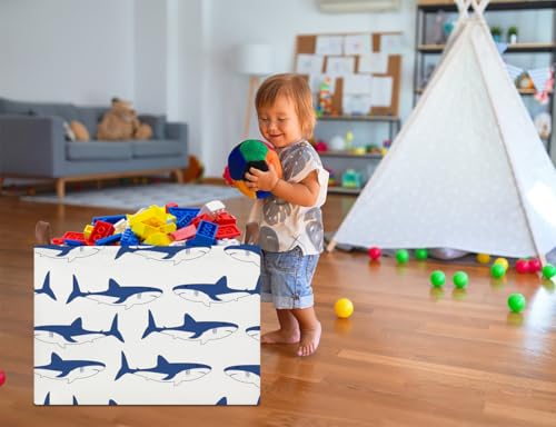 Image of NTAOHAMPER Rectangular Storage Basket,Collapsible Gift Basket with Handles,Kids Toys /Books Box,Room Decor(Shark)