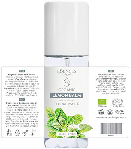Essences Bulgaria Eau Florale de Mélisse Bio 140ml | Pour peau grasse | Tonique Facial Équilibrant | Excellent après-rasage | Sans alcool | 100% pur et naturel | Sans cruauté – Image 3