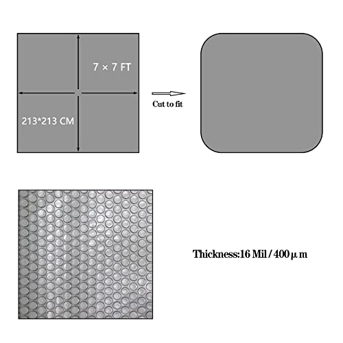 Hot Tub Bubble Blanket - 7 x 7 FT 16-Mil Square Pool Spa Solar Cover | Heavy Duty Floating Heat Retaining Thermal Blanket for Insulating Solar Heating (Gray