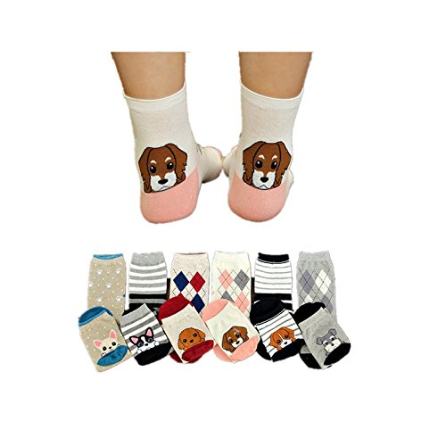Auxma Moda 6Pairs señora Linda Muchachas de Las Mujeres Calcetines de la Historieta del Perrito Huellas de algodón Calcetines del Piso