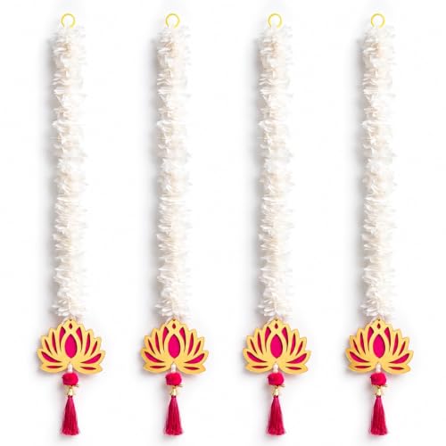 Image of JH Gallery Golden Floral Lotus - Ganesh Chaturthi Decoration Items for Home, Handmade Ganpati Makhar & Mandap Backdrop, Temple & Wall Hanging Decor (24 Inch, Pack of 4)