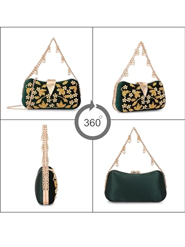 Image of TOOBA Handicraft Clutch Purse For Women with Sleek Design Embroidered Leaf Clutch| Trendy Stylish Bridal, Party, Wedding Sling Bag