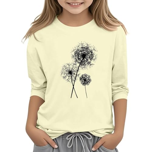 Girls Tops 3/4 Sleeve Shirts Round Neck Loose Casual Blouses Floral Print Tshirts Summer Cute Tops Tee for 3to13 Y