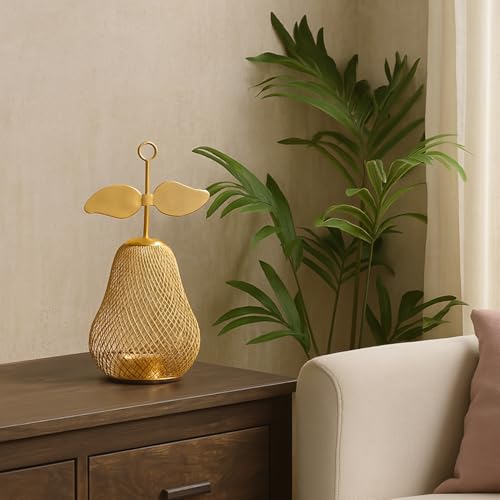Image of MARKET 99 Metal Pear T- Lite Holder - Golden | Elegant Home Decor for Diwali, Christmas, Birthday, and Wedding | Decorative Candle Holder for Ideal for Festive & Ambient Lighting| Golden