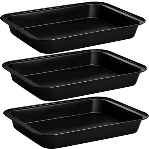 Jibrelxion 3 Pack Rectangular Cake Pan, 13 x 9 Inch Non-Stick Carbon Steel Baking Pans, Deep Cookie Sheet Tray, Stainless Steel Bread Bakeware for Oven, Lasagna, Brownies, and Roasting Vegetables