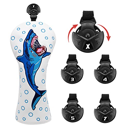 Big Shark Golf Fairway Wood Head Cover Headcover - White Pu Leather Golf Club Protective Case For Golf Clubs - Interchangeable # 3 4 5 7 X Fairway Woods Head Cover #TOP3