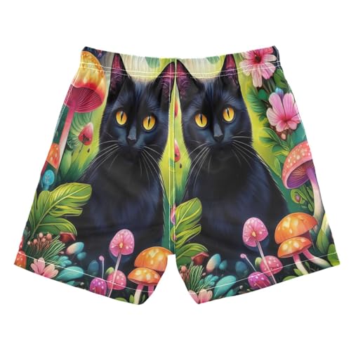 Swimming Clothes for Boys, Big Boys Swim Trunks 2t, Black Cat Flowers2