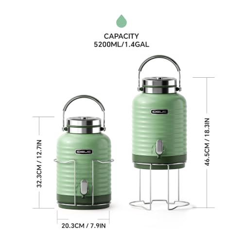 Image of IDEUS Insulated Beverage Dispenser 1.4gal, Drink Container Ivy B-type | All-in-one Vacuum Double Wall Stainless Steel Water Cooler for Camping and Party Leakroof with Handle, Spigot & Stand