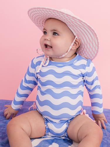 Image of RuffleButts Baby Girls UPF 50+ Sun Protection Floral Printed Long Sleeve One Piece Rash Guard Swimsuit with Zipper