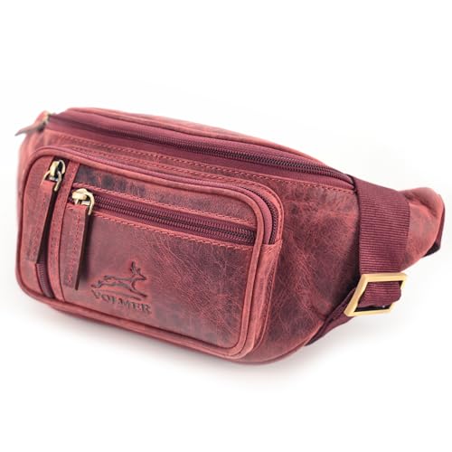 Fa.Volmer ® Bauchtasche | Gürteltasche | Hüfttasche in Echt-Leder für Damen und Herren | Burgunder-rot | Verstellbarer Gurt bis 130 cm | Modell: Sevilla