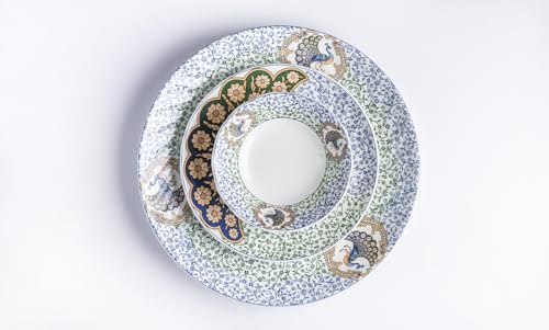Image of GOLDEN QUEEN'S Handcrafted 12 Pieces Dinner Set | 4 Dinner Plates, 4 Small Bowls & 4 Snack Plates | Perfect for Hosting Guests and Daily Meals - Indian Peafowl