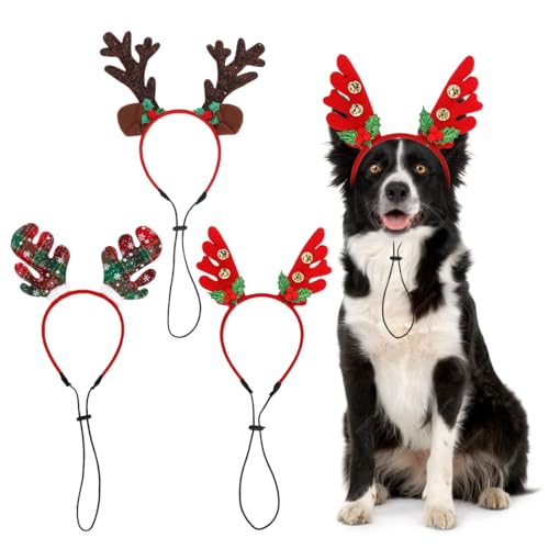3 Stück Weihnachten Hunde Stirnband, Haustier Weihnachts Rentier Haarreif Verstellbare, Elch Kopfbedeckung, Kopfschmuck Weihnachten, Geweih Weihnachtskostüm für Haustier Hund Geschenk 3 Stück Weihnachten Hunde Stirnband, Haustier Weihnachts Rentier Haarreif Verstellbare, Elch Kopfbedeckung, Kopfschmuck Weihnachten, Geweih Weihnachtskostüm für Haustier Hund Geschenk