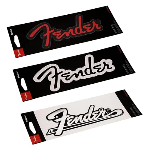 P Pluginz Fender Guitar Logo Stickers, 3 Pack, Black/Red, Black/White, White/Chrome