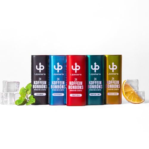 Upsters Energy Koffein Bonbons - Fabulous Five - 120 Bonbons - Energie von 60 Kaffees und Energydrinks - Ohne Zucker - Vegan - Made in Germany