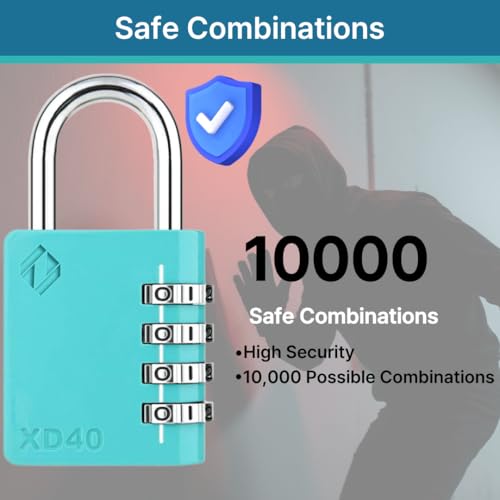 Image of XD40 Combination Lock, 4 Digit Padlock for School Gym Sports Locker, Fence, Toolbox, Case, Hasp Storage (2-Pack, Emerald)