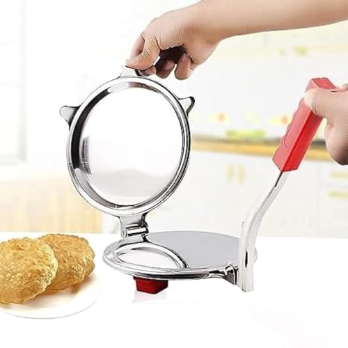 Image of Stainless Steel 6.5 Inch Roti & Puri Maker Press - Manual Hand Press Roti Maker with Handle for Chapati, Papad & Khakhra Heavy Duty Cast Iron with Stainless Steel Plates
