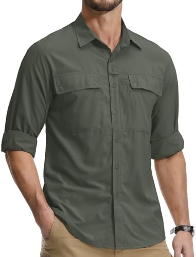 Jessie Kidden Mens Safari Shirts Long Sleeve UV Protection Hiking...
