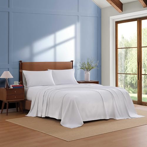 Image of Tommy Hilfiger - Full Size Sheet Set, Crisp & Tailored Cooling Sheets with a Smooth Cotton Percale Lightweight Feel - Bed Sheets with Matching Pillowcases & Fitted Sheet (New England Plaid Blue)