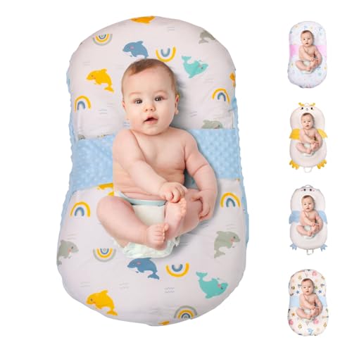 Image of Baby Lounger for Newborns and Infants, Portable Lounger with Pillow & Foot Rest - 100% Cotton, Snug, Travel-Friendly, Breathable Fabric, Ideal for Cribs & Floor - Sprinta (Poly Snuggle)