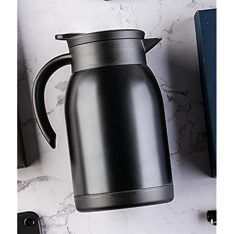 29oz Stainless Steel Coffee Carafe with Handle, Double Walled Vacuum Thermal Pot, 12 Hour Heat Retention, 850ml Tea, Water, and Coffee Dispenser (BLACK)