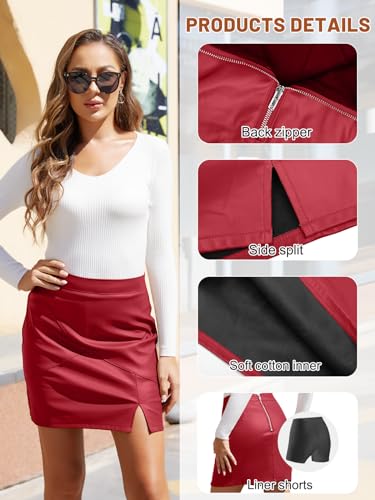 Image of We1Fit Womens Fuax Leather Skirt High Waisted Bodycon Pencil Mini Skirts with Shorts