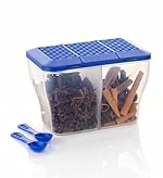 HomeWiz Transparent Airtight Masala Box | 2000ML 2-Section Spice & Food Storage Container | Multipurpose Masala Dabba Set –