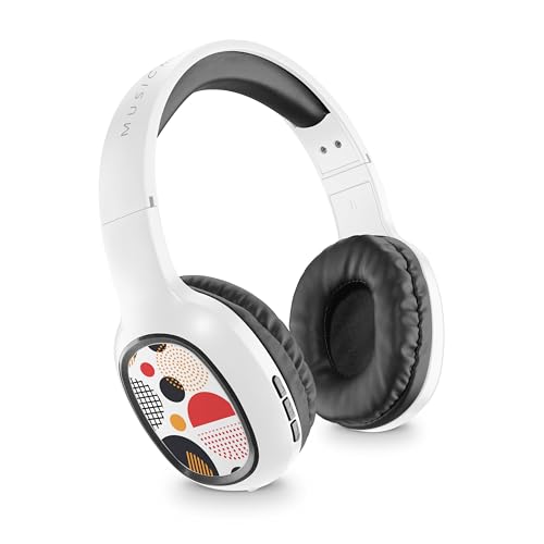 Music Sound SHINY Cuffia Wireless con Padiglioni Around Ear, Per un Ascolto Immersivo del Suono, Disponibile in Colorazioni e Fantasie, Play Time 14 ore, Bianco
