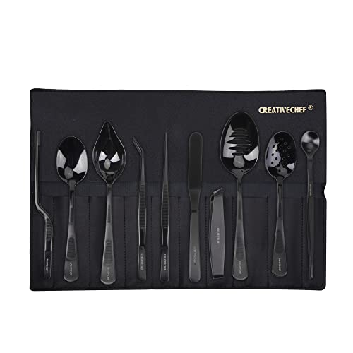 CREATIVECHEF 10 PCS Plating Tools Culinary Set Contains Kitchen Tweezers Spatula Sauce Plating Spoon（Black）