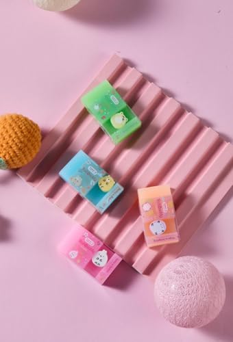 Image of DEOXY Rub-A-Long Eraser | Colourful Available in 4 Vibrant Colours | No Trace of Colour While Erasing | Soft & Smooth | Residue Sticks to Eraser | Fun for Kids(ER-5203-RY), Multi-Color