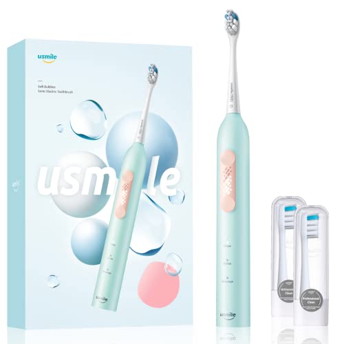 usmile Cepillo Eléctrico, Cepillo Dientes Eléctrico Sonic con Motor de Microburbujas, 3 Modos y 3 Intensidades, 1 Carga dura 6 Meses, Cepillos de Desvanecimiento DuPont, P4 Azul Cover