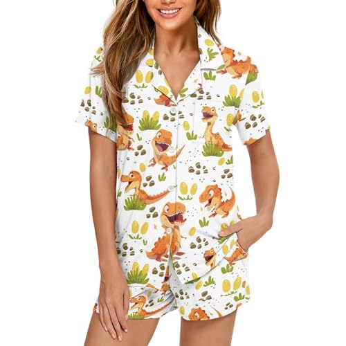 Image of Pjs Womens Short Sleeve Button Down Pajamas Set Two-Piece Nightwear with Pockets