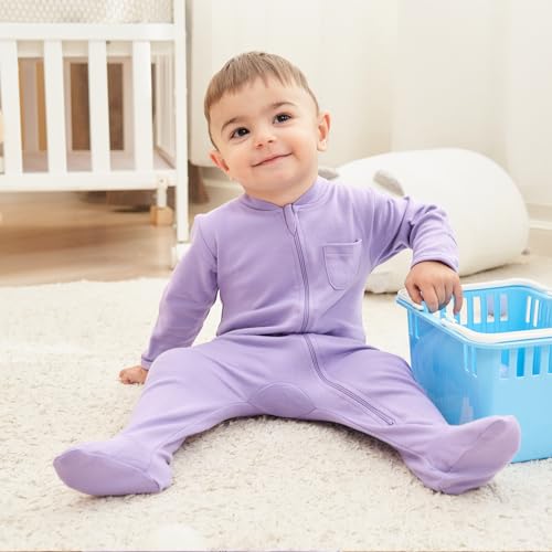 Baby Pajamas with Mitten Cuffs, Footie Infant Sleeper with Long Sleeve & 2 Way Zipper, Cotton Baby Sleep and Play 0-12 Months4