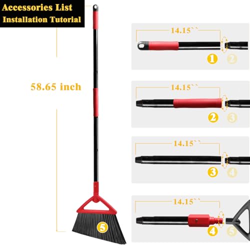 Image of Heavy Duty Broom Outdoor and Indoor, 2 Pack Upgraded Commercial Angle Brooms, Perfect Red Broom of House, Kitchen, Garage, Courtyard