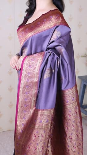 Image of SGF11 Women's Kanjivaram Pure Soft Silk Saree With Blouse Piece
