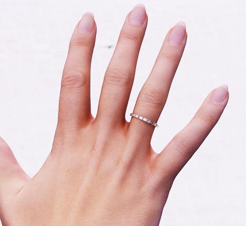 INDRI 10K Solid Gold Wedding Band Minimalist Half Eternity Moissanite Ring Stackable Baguette 0.32 CTTW Anniversary Band Women Real Gold Jewelry (D-E Color VVS3