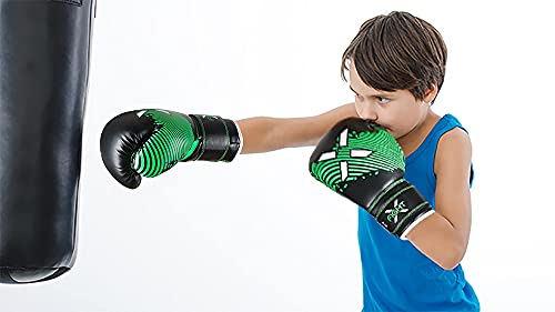 Fightx Kids Boxing Gloves For 3-8 Years 4 6 Oz Training Mma Boys Girls Kickboxing Punching Gloves For Training, Punching Bag, Muay Thai, Mma (Black/Green Fluorescent, 4Oz) #TOP6