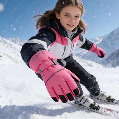 Image of TRIWONDER Kids Winter Ski Snow Gloves Children Snowboard Gloves Cold Weather Waterproof for Boys Girls Toddler (Rose Red, L (11-14 years old))