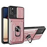 Ysnzaq Funda para Samsung Galaxy A21S, Armor Carcasa Cubierta de Cámara Deslizante con Soporte Ranuras Tarjetas Case para Samsung Galaxy A21S SSJ Rose Gold.