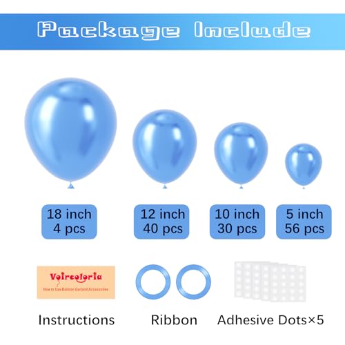 Image of Voircoloria 130pcs Metallic Blue Balloons Different Sizes 18 inch 12 inch 10 inch 5 inch Chrome Blue Latex Balloon Garland Arch Kit for Birthday Baby Shower Graduation Wedding Gender Reveal Party Decorations