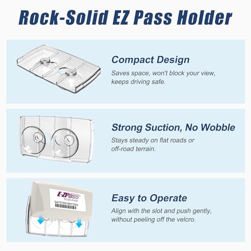 Image of EZ Pass Holder, EZ Pass Holder for Windshield, Transponder Holder for Car with Removable Suction Cups, Toll Pass Holder for EZ Pass Mini /iPass, Install without Peeling off Velcro (Clear, 1Pack)