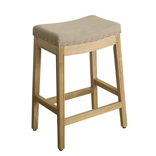 Homepop Home Decor | Backless Nailhead Trim Counter Height Bar Stools | 24 Inch Bar Stools | Decorative Home Furniture (Linen)