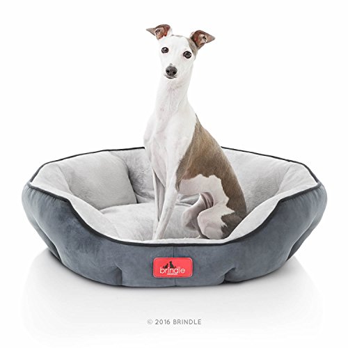 Brindle Washable Round Bolster Dog Bed - Gray Microsuede Pet Bed- 25 Inches