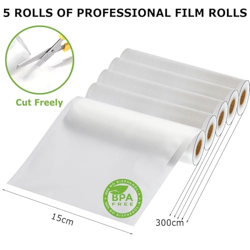 Miniatura 6 de Omtofo Bolsas De Envasado Al Vacío, 5 Rollos, 15 X 300cm Rollo, Bolsas De Vacío Para Alimentos, Sin Bpa, 190 M, Rollo De Lámina De Vacío Para Todas Las Envasadoras Al Vacío, Microondas Y Sous