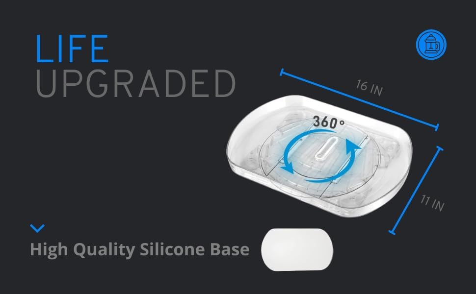 Miniatura 6 de Organizador rectangular Lazy Susan para refrigerador, armario de cocina, despensa y encimera, tocadiscos giratorios de 360 con (base de silicona