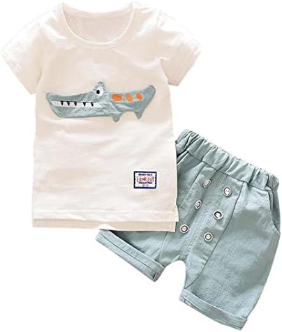 Fanteecy Summer Toddler Baby Boy Kids Cute Cartoon Print T-Shirt +Buttons Shorts Set Outfits Clothes