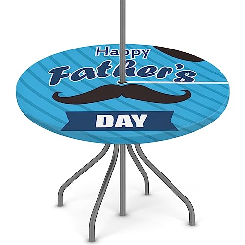 XMNYGJ Father's Day Hat Mustache Round Fitted Tablecloth with Umbrella Hole Zipper Outdoor Oil Waterproof Stain Resisteant Round Elastic Table Cover for Party, Picnic and Patio 36-44 Inch