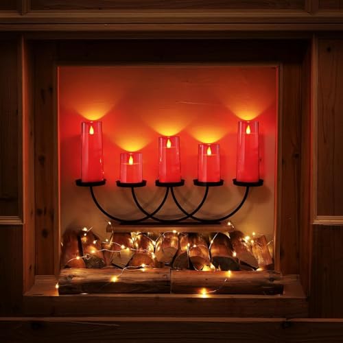 Image of Homemory Christmas Red Flickering Flameless Candles, Battery Operated Acrylic LED Pillar Candles with Remote Control and Timer, Set of 9