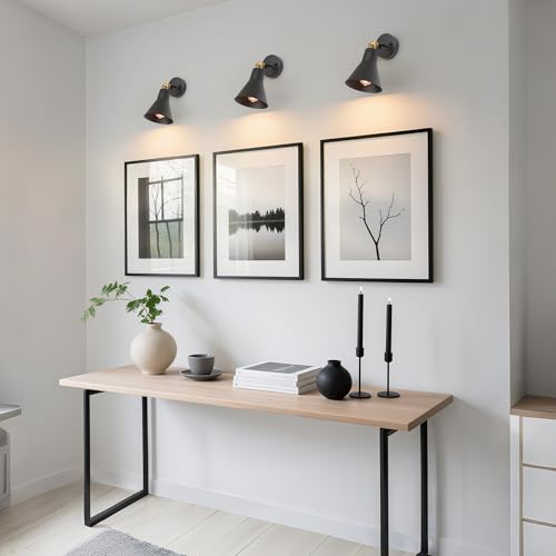 Image of LALUZ Black Wall Sconce with Swing Arm, Adjustable Modern Farmhouse Wall Light with Gold Accent for Bedroom, Kitchen, Bathroom, Bedside Reading