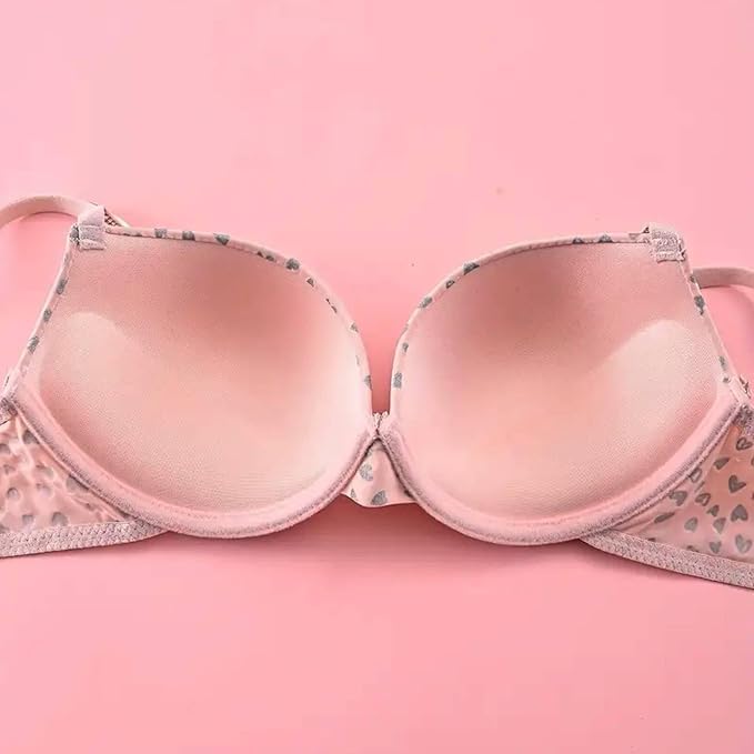 Image of Fashiol Women's Padded Wired Lingerie Set with Adjustable Glitter Straps & Heart Print Bra and Panty Set