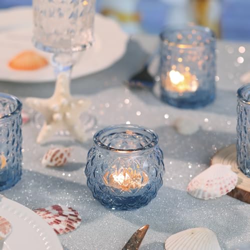 DARJEN Blue Glass Votive Candle Holders Set of 24 - Round Tea Lights for Wedding, Shower, Party & Gift by DARJEN - Image 2